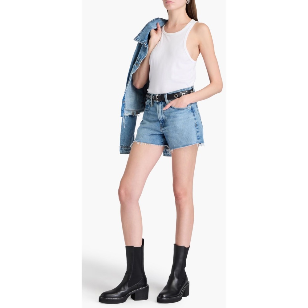FRAME Le Brigitte Denim Shorts Womens Size 28 Alamitos Blue Raw Hem Organic $188
